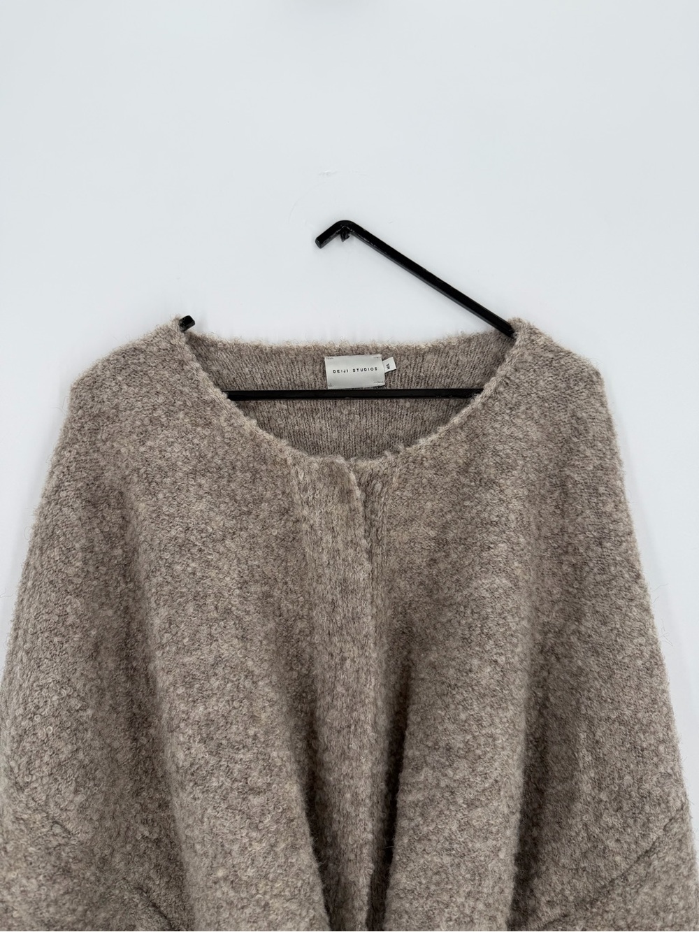Deiji Studios The Pod Belted Boucle Knitted Textured Cardigan In Cloud Grey